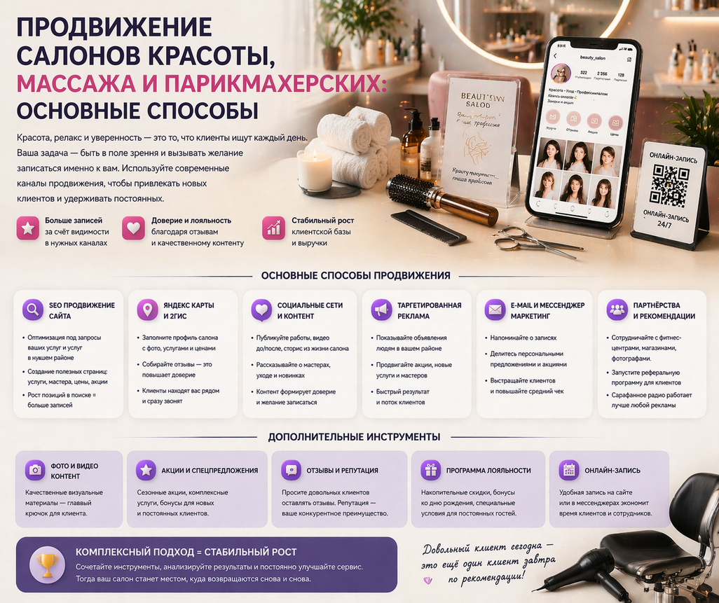 Продвижение салонов красоты, массажа и парикмахерских: основные способы