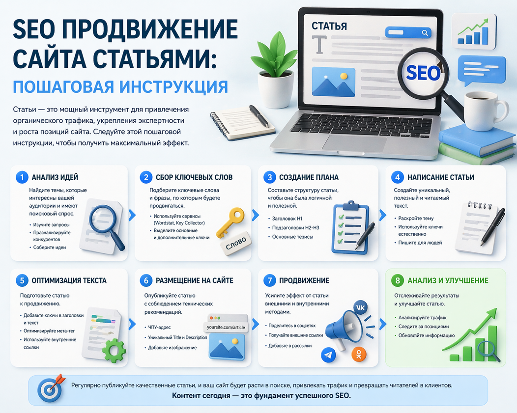 SEO продвижение сайта статьями: пошаговая инструкция SEO продвижение сайта статьями: пошаговая инструкция