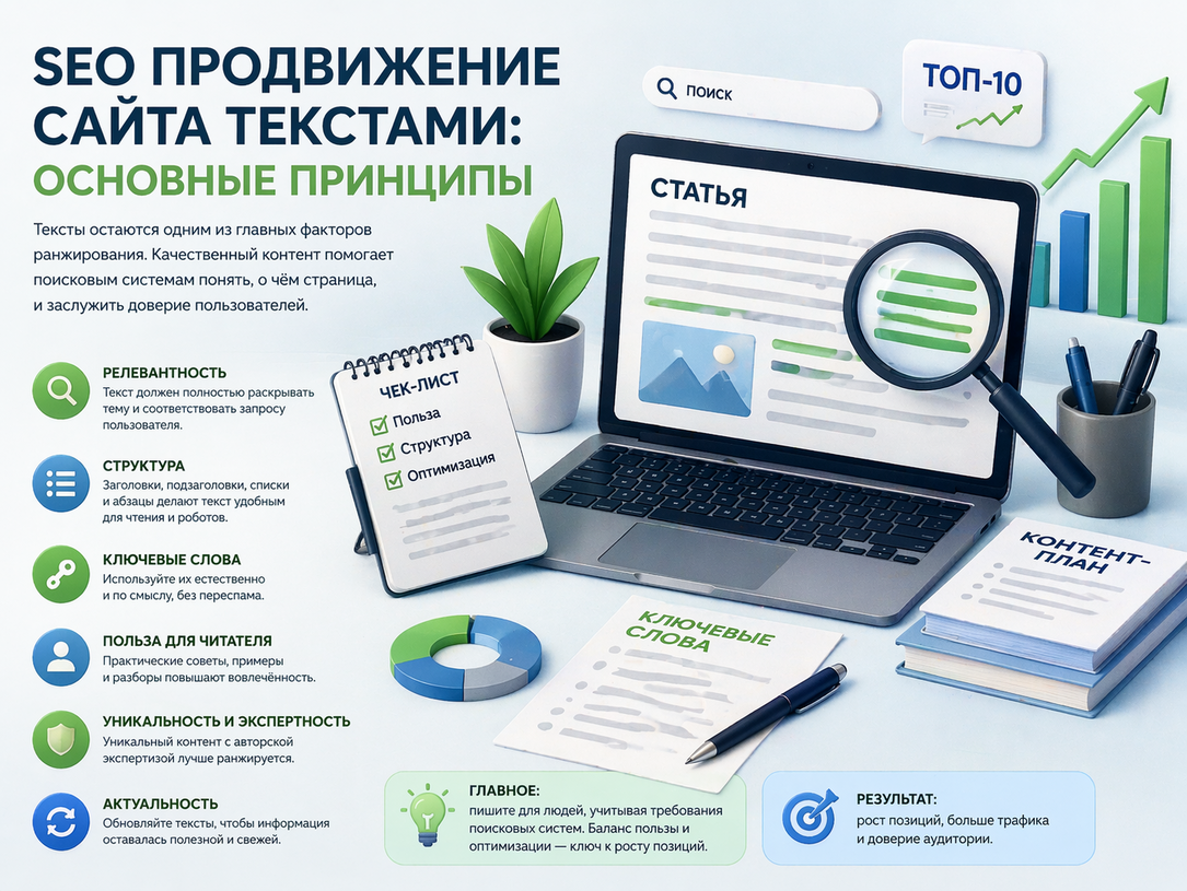 SEO продвижение сайта текстами: основные принципы