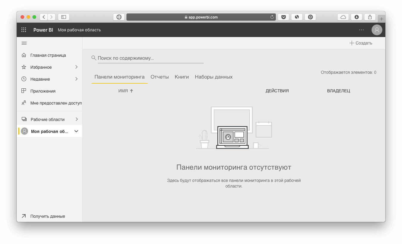 Как выглядит рабочая панель Power BI