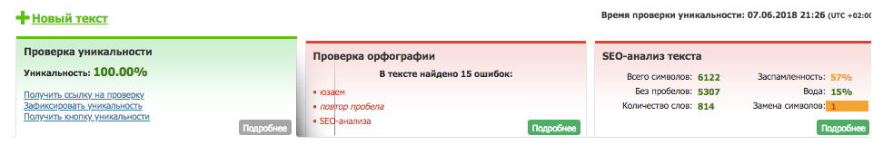 Проверки текста по text.ru