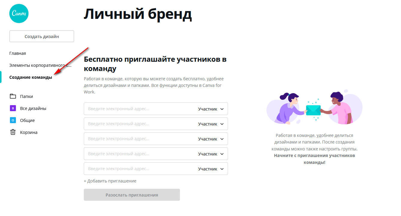 Как пригласить коллег для совместной работы в сервисе Canva