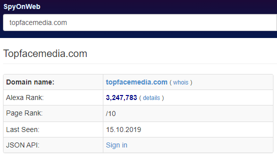 Краткая информация о сайте на примере topfacemedia.com