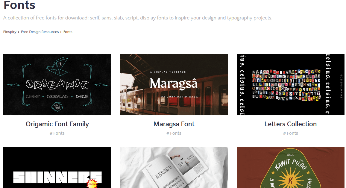 В разделе шрифтов Pinspiry много бесплатного интересного контента