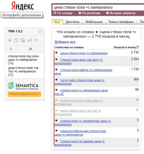 Работа в «»Яндекс Wordstat Ассистент»