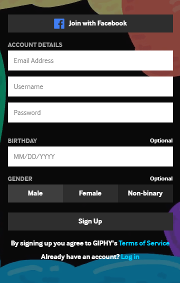 Как зарегистрироваться на giphy.com